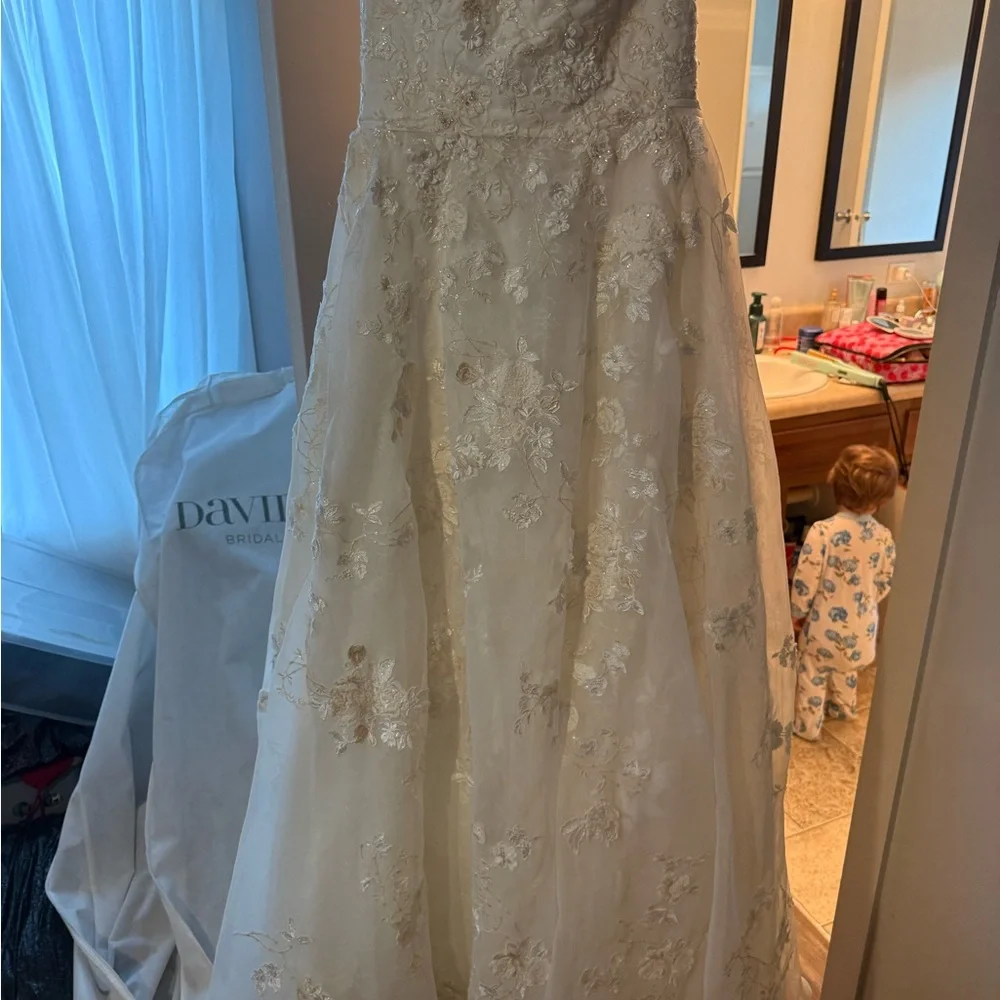 Oleg Cassini Strapless Embroidered Lace Wedding Dress in Ivory - Picture 2 of 11